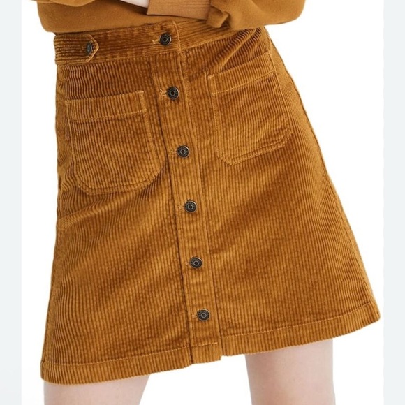 Madewell Gold Corduroy A-Line Mini Skirt Patch Pocket Edition Size 8 - Picture 2 of 10